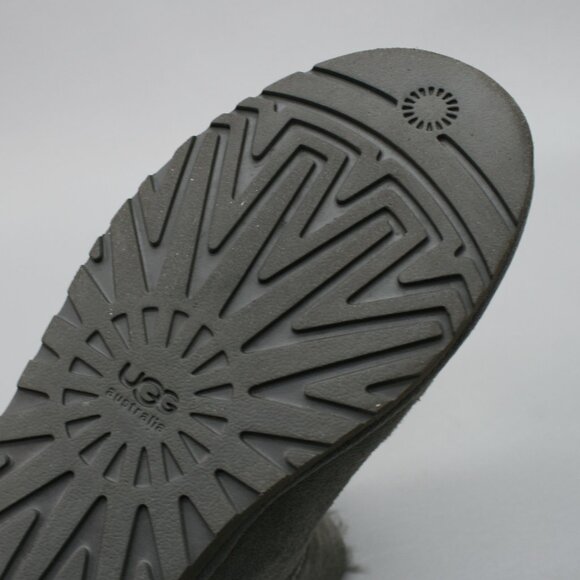 UGG Ladies 8 Mini Bailey Button Bling Gray Nubuck Suede Fur Ankle Boots 1003889 - Picture 10 of 12